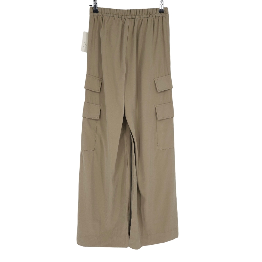 A New Day Wide Leg Cargo Pants Khaki High Rise Stretch Waist Pull On Small - Picture 3 of 6